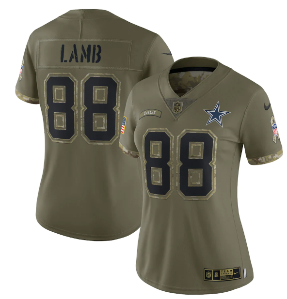 Women's Dallas Cowboys #88 CeeDee Lamb Olive 2022 Salute To Service Limited Stitched Jersey(Run Small)